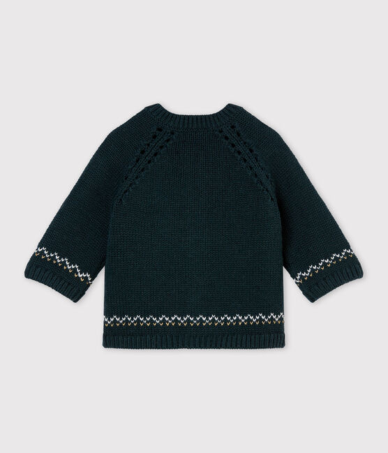 Baby girl's wool and cotton jacquard knit cardigan SHERWOOD green/MULTICO white