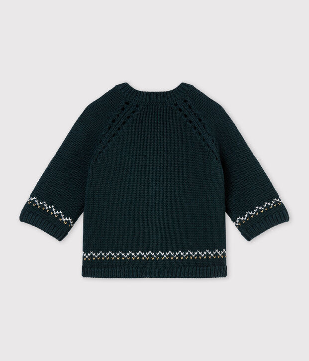 Baby girl's wool and cotton jacquard knit cardigan green/multicolor