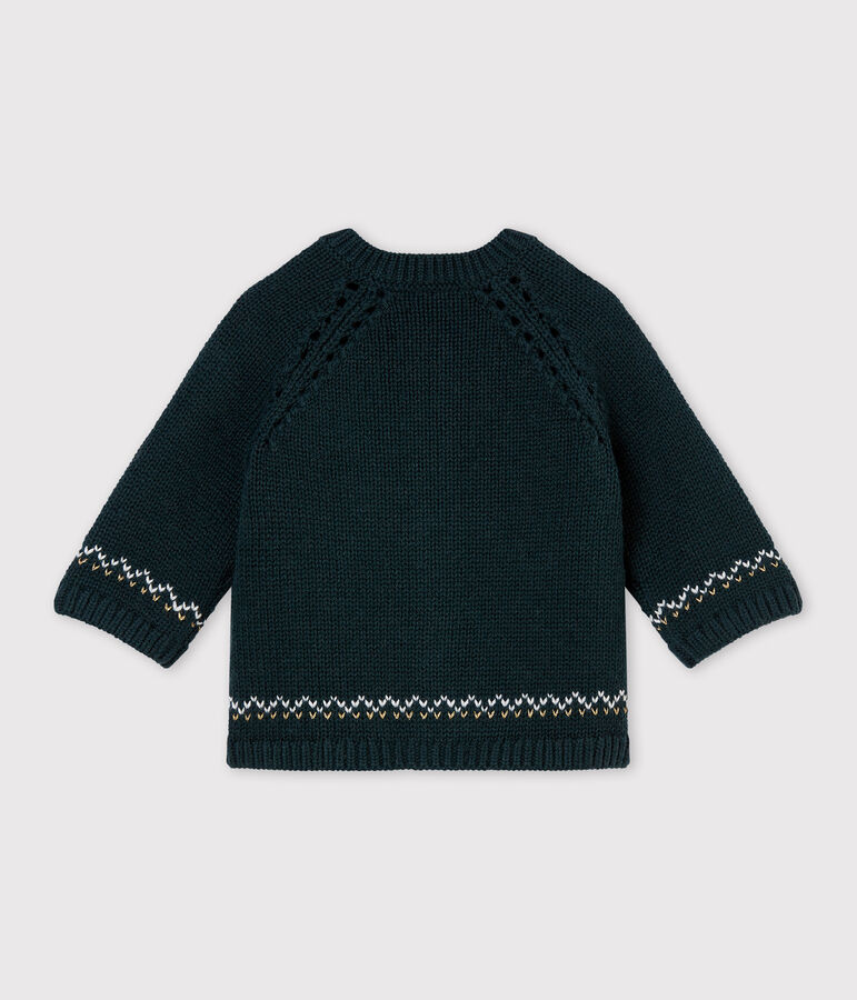 Baby girl's wool and cotton jacquard knit cardigan green/multicolor
