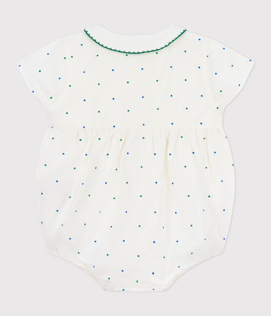 Babies' short-sleeved spotty print cotton rompers with a collar MARSHMALLOW white/MULTICO white
