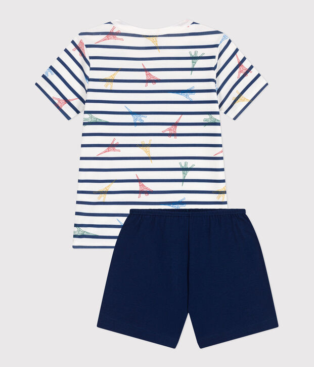 Children's short Paris print cotton pyjamas blue/multicolor