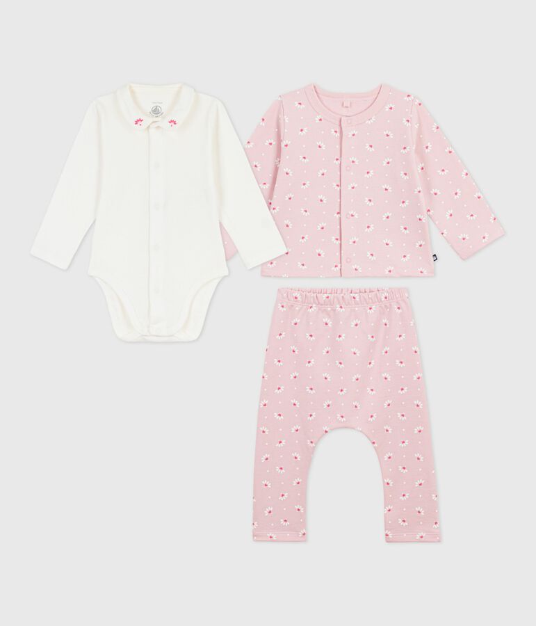 Babies' 3-piece heart-print set, including an embroidered body pink/multicolor