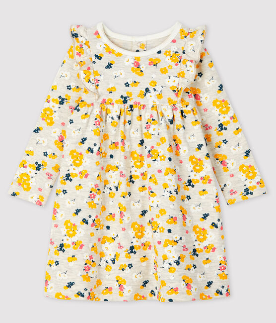 Baby girl's long-sleeved dress MONTELIMAR beige/MULTICO white