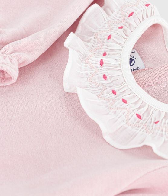 Babies' plain velour pyjama suit with a back opening JOLI pink