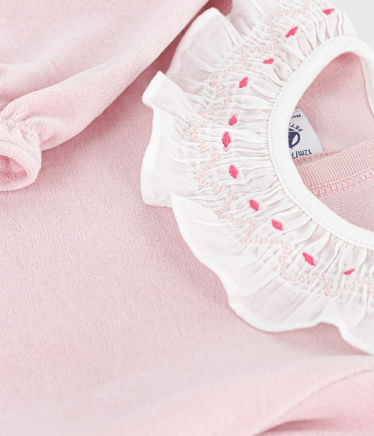 Babies' plain velour pyjama suit with a back opening pink