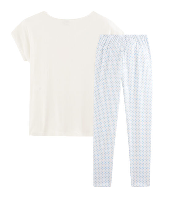 Girls' Ribbed Pyjamas MARSHMALLOW white/JASMIN blue