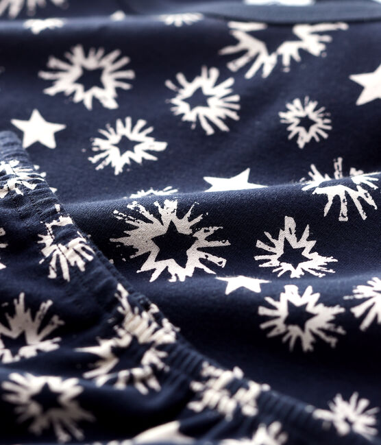 Boys' Star Print Cotton Pyjamas SMOKING blue/MARSHMALLOW white