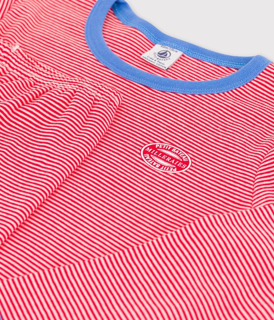 Unisex Pinstriped Organic Cotton Pyjamas PEPS red/MARSHMALLOW white