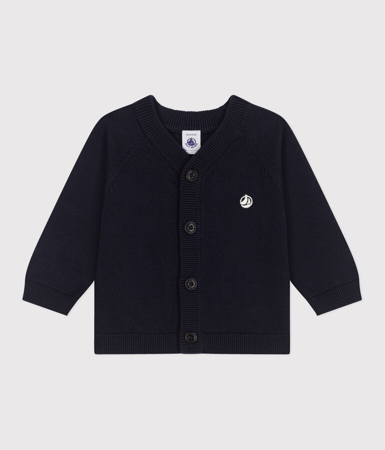 Babies' plain cotton cardigan SMOKING blue