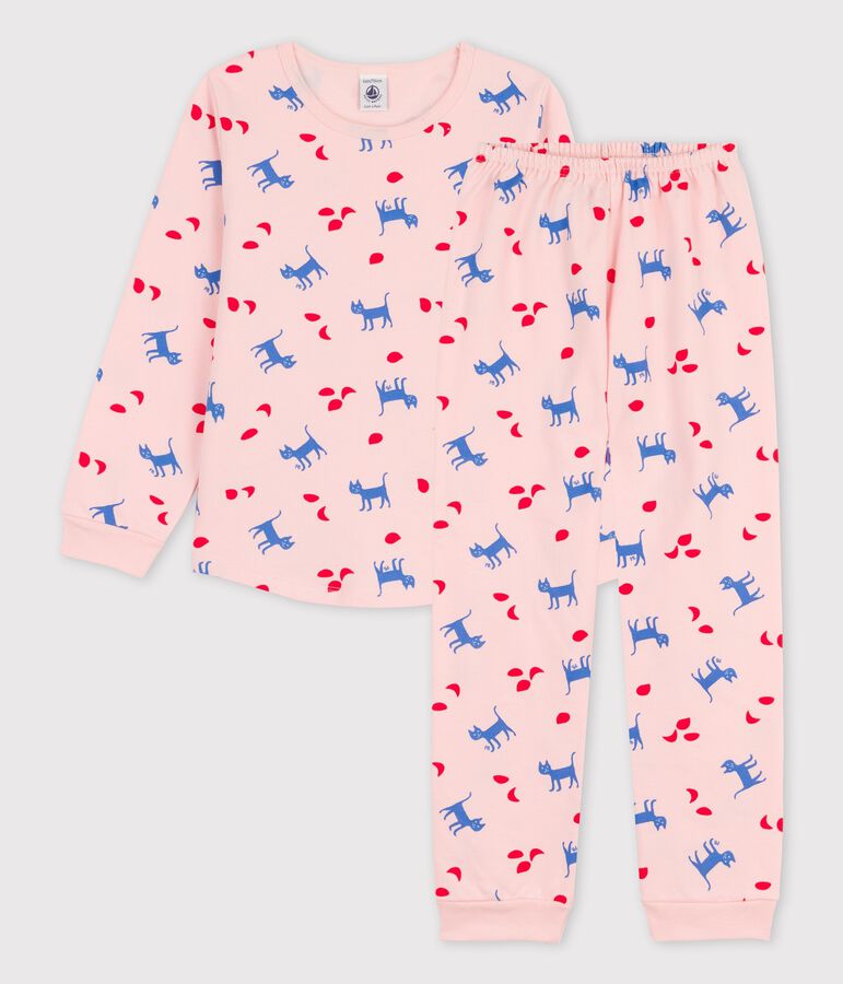 Girls' Cat Print Cotton Pyjamas pink/multicolor
