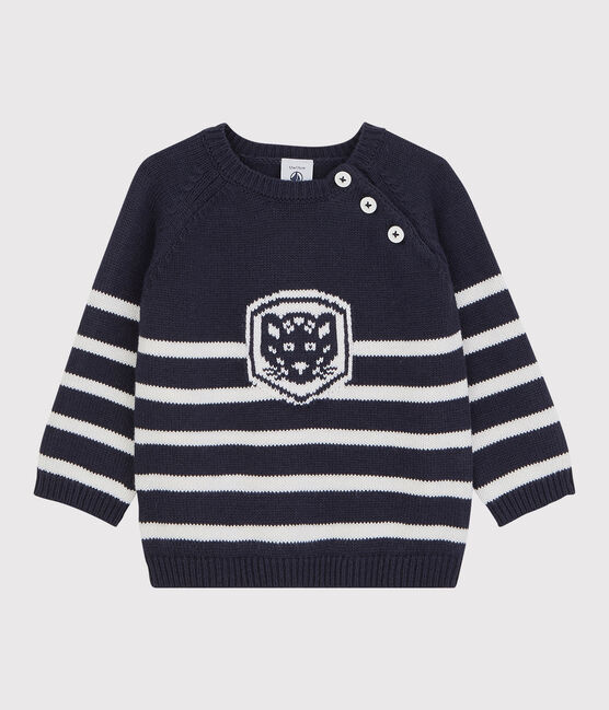 Babies' Wool/Cotton Jumper SMOKING blue/MARSHMALLOW white