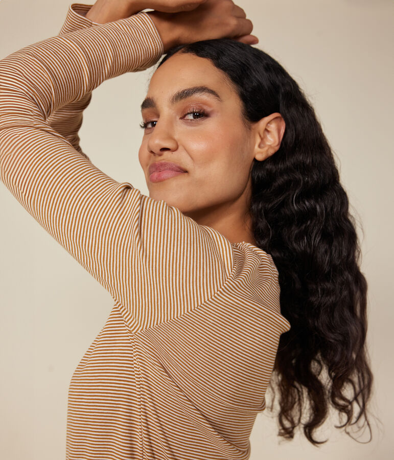 Women's Iconic Cotton Round Neck T-Shirt brown/white