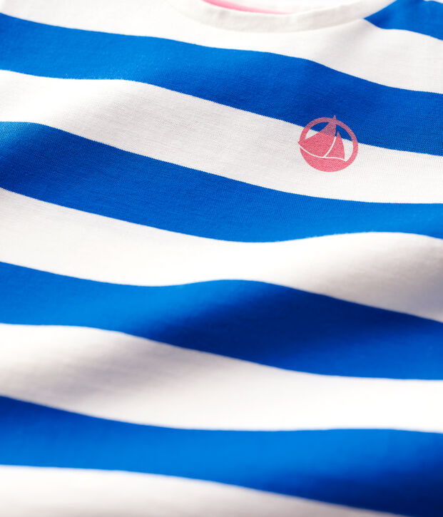 Girls' Short-Sleeved Cotton T-Shirt blue/white