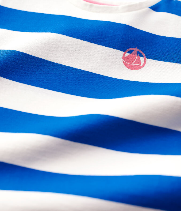 Girls' Short-Sleeved Cotton T-Shirt blue/white