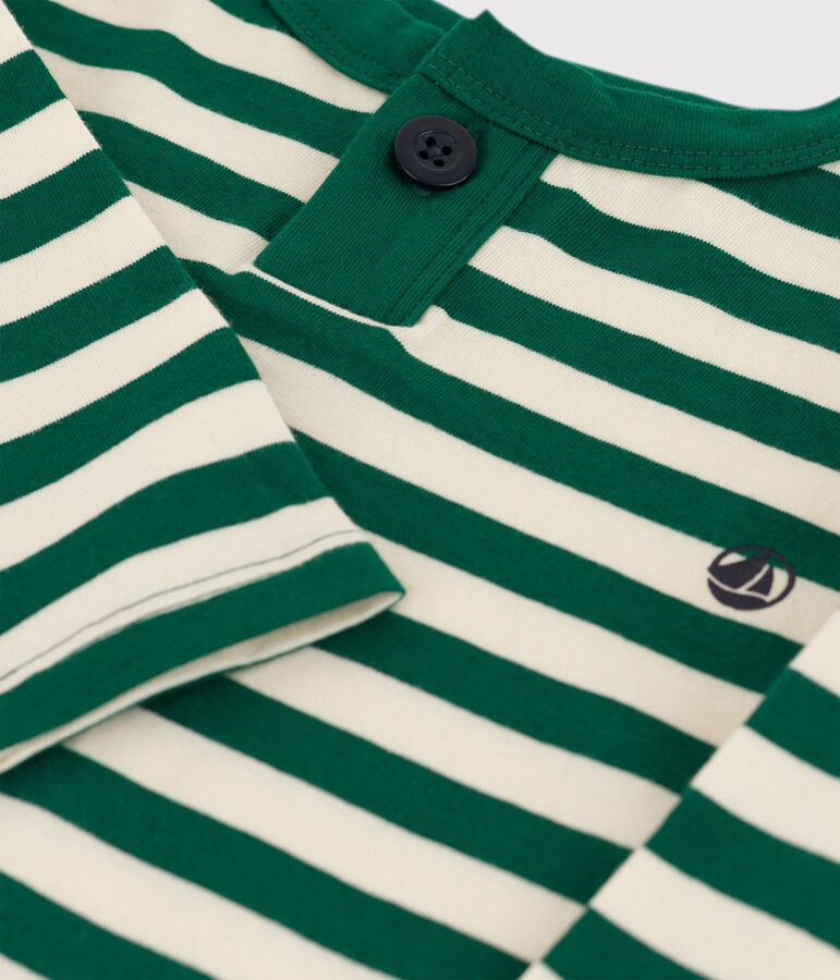 Babies' Long-Sleeved Cotton T-shirt green/ecru