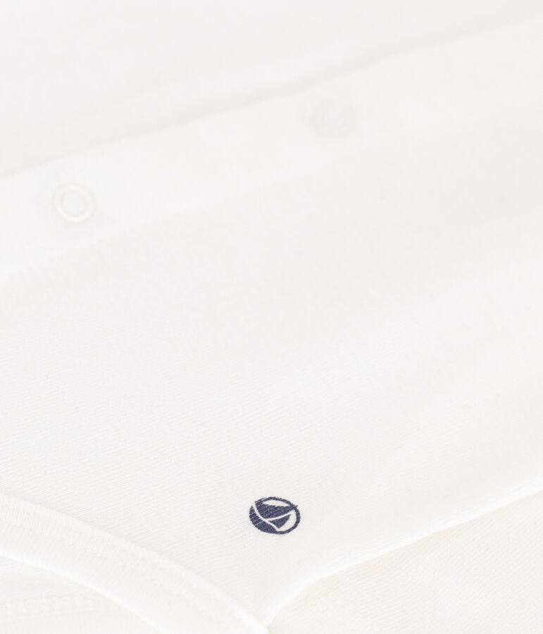 Babies' Long-Sleeved Cotton Bodysuit With Ruffle Collar MARSHMALLOW white