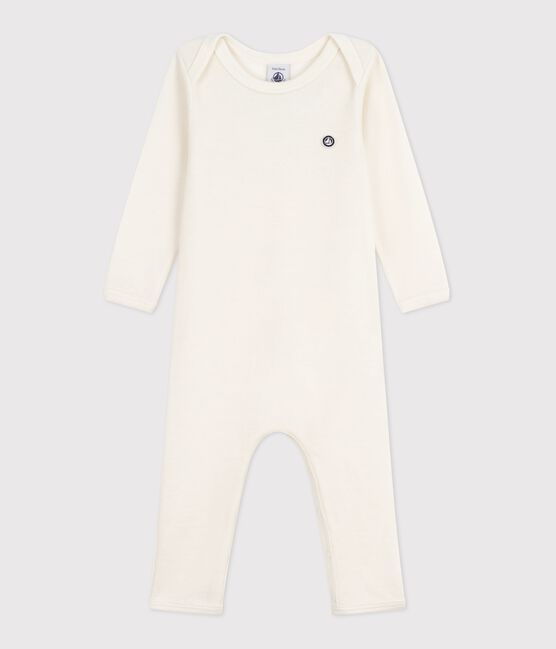Babies' long-leg wool and cotton body ECRU 08163