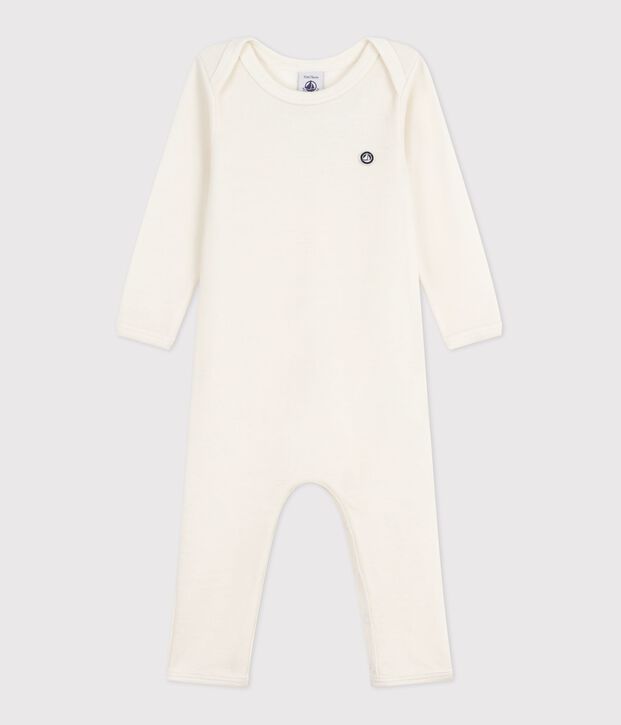 Babies' long-leg wool and cotton body beige