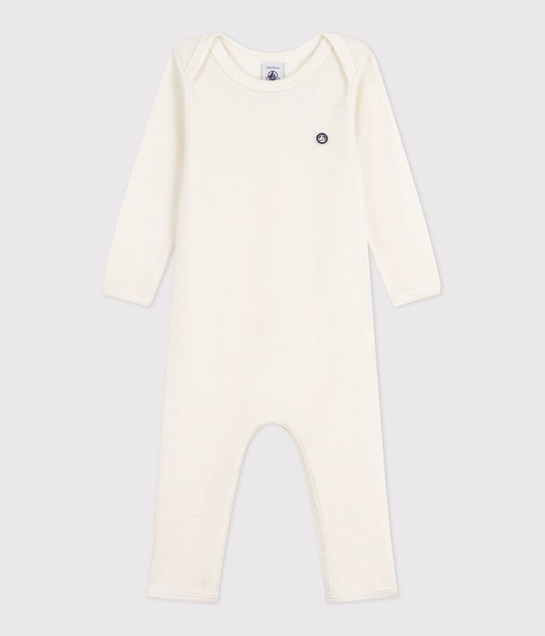 Babies' long-leg wool and cotton body beige