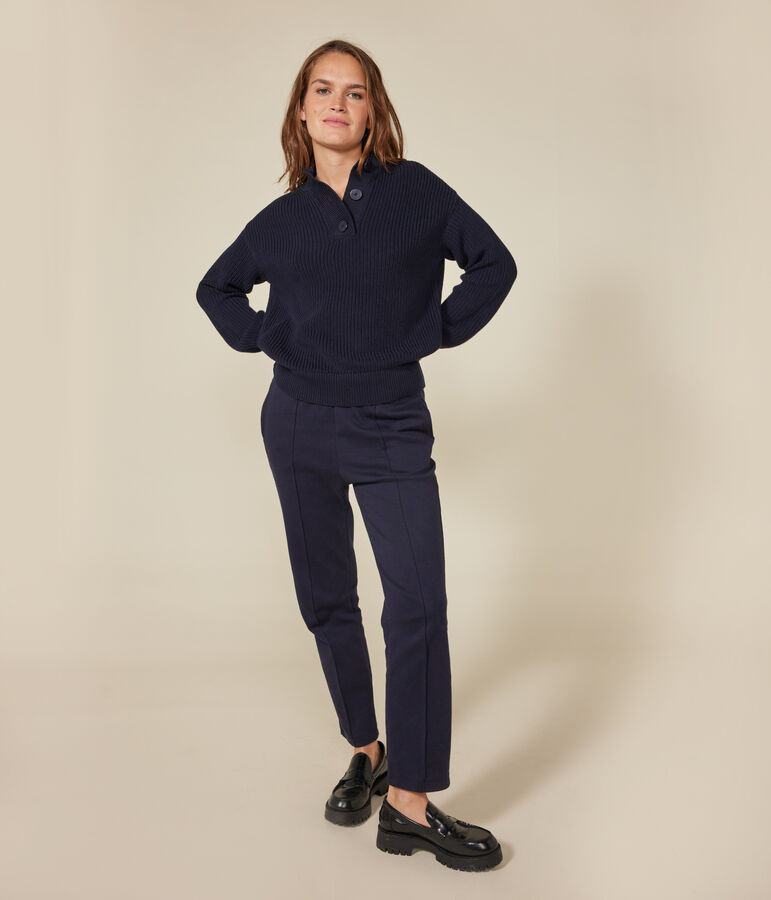 Women's cotton shawl-neck jumper blue