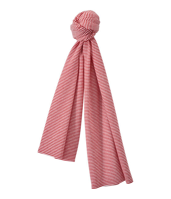 Child's milleraies-striped long scarf TERKUIT red/MARSHMALLOW white