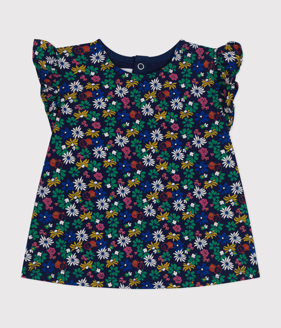 Babies' Sleeveless Jersey Blouse MEDIEVAL blue/MULTICO white