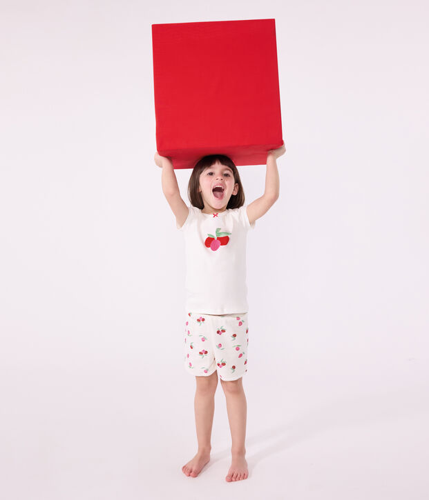 Children's short fruit print cotton pyjamas white/multicolor