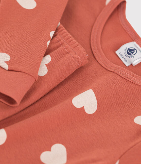 Girls' Heart Patterned Cotton Snugfit Pyjamas BRANDY pink/MARSHMALLOW white