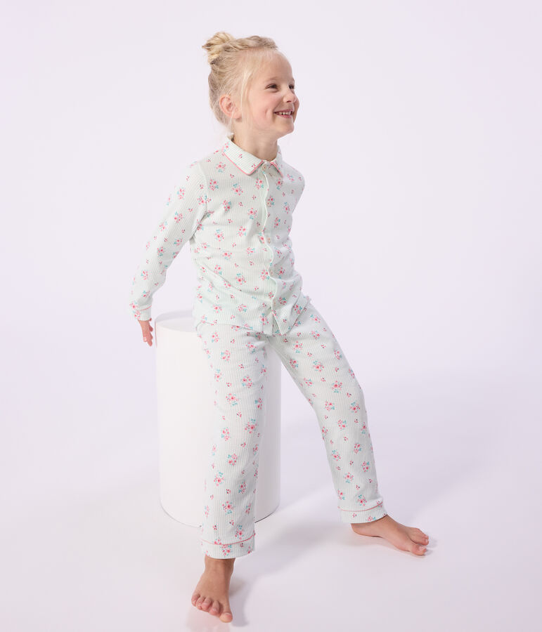 Children's buttoned printed cotton pyjamas white/blue/multicolor