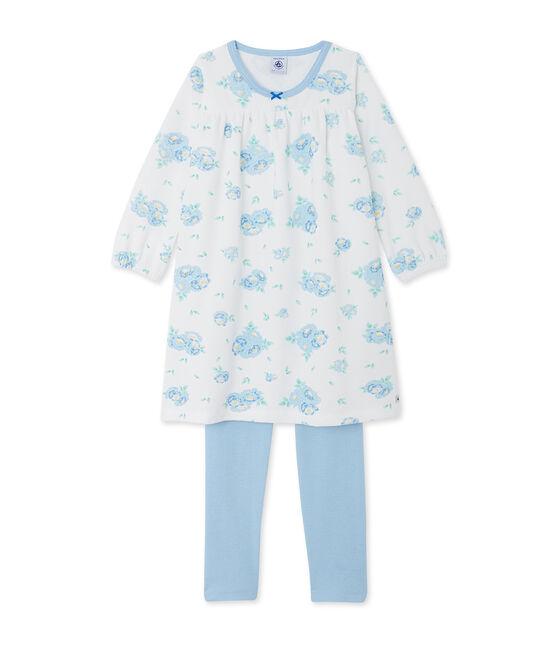Girls' nightdress in print velour and coordinating leggings LAIT white/BLEU blue/MULTICO
