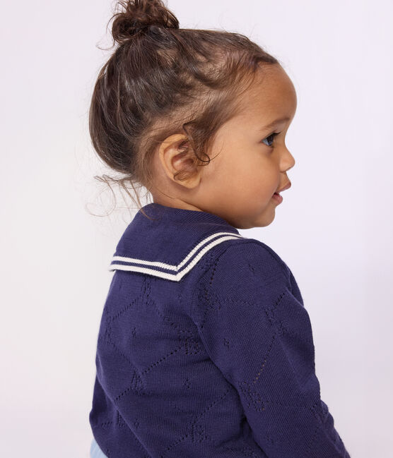 Babies' openwork cotton cardigan with a sailor collar SOIR blue