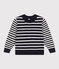 Children's Striped Wool and Cotton Pullover SMOKING blue/MARSHMALLOW white