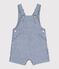 Babies' short stripy twill dungarees CREPUSCULE blue/MARSHMALLOW