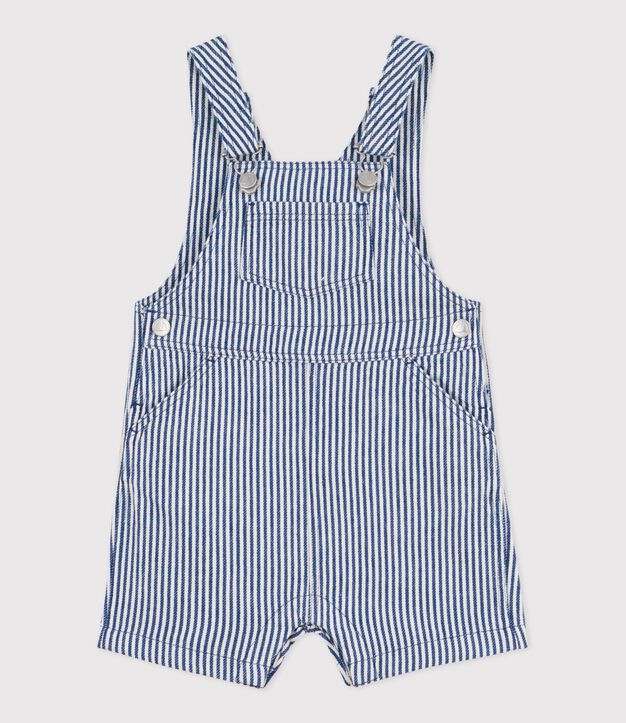 Babies' short stripy twill dungarees blue/white