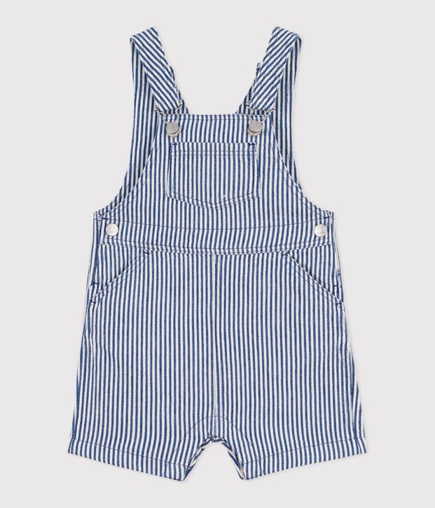Babies' short stripy twill dungarees blue/white