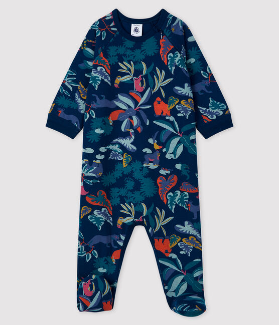 Babies' Zip-Up Tube Knit Sleepsuit MEDIEVAL blue/MULTICO white