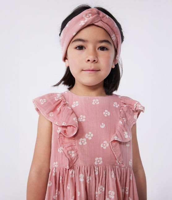 Children's sleeveless floral cotton dress CHARME pink/MARSHMALLOW white