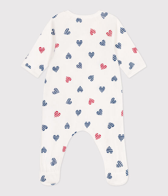 Babies' stripy heart-patterned cotton pyjamas MARSHMALLOW white/MULTICO white