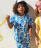 Children's short-sleeved printed cotton shirt MARSHMALLOW blue/PORCELANA