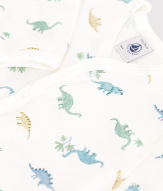 Babies' footless cotton dinosaur pyjamas MARSHMALLOW white/MULTICO white