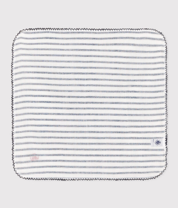 STRIPED COTTON GAUZE HANKY FOR BABY white/blue