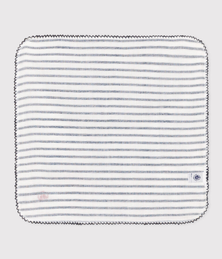 STRIPED COTTON GAUZE HANKY FOR BABY white/blue