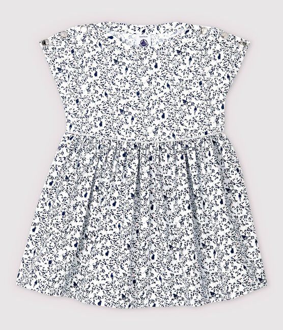 Baby Girls' Short-Sleeved Poplin Dress MARSHMALLOW white/MULTICO white