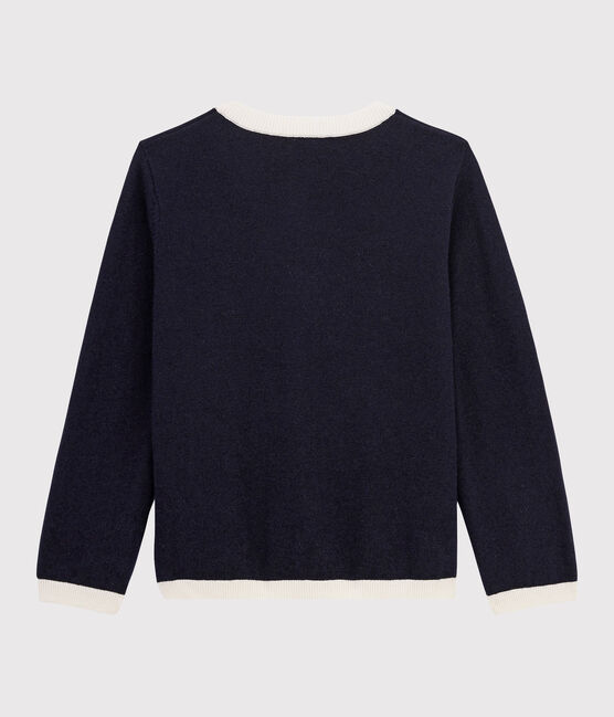 Boys' Wool and Cotton Cardigan SMOKING blue/MARSHMALLOW white