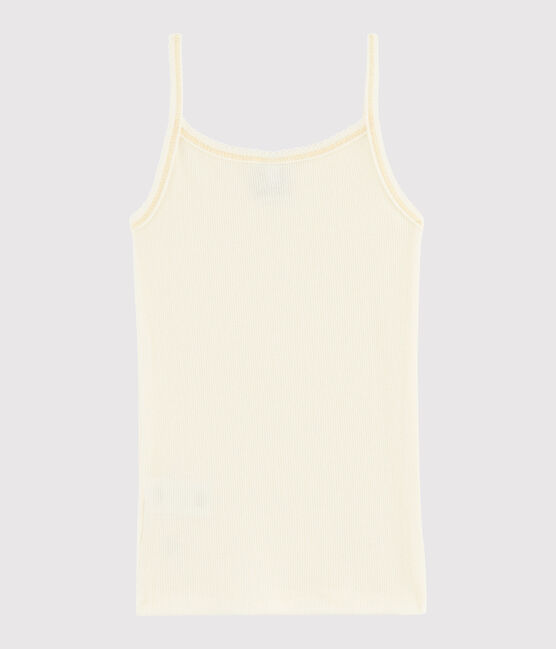 Girls' Strappy Top in Cotton and Wool MARSHMALLOW white