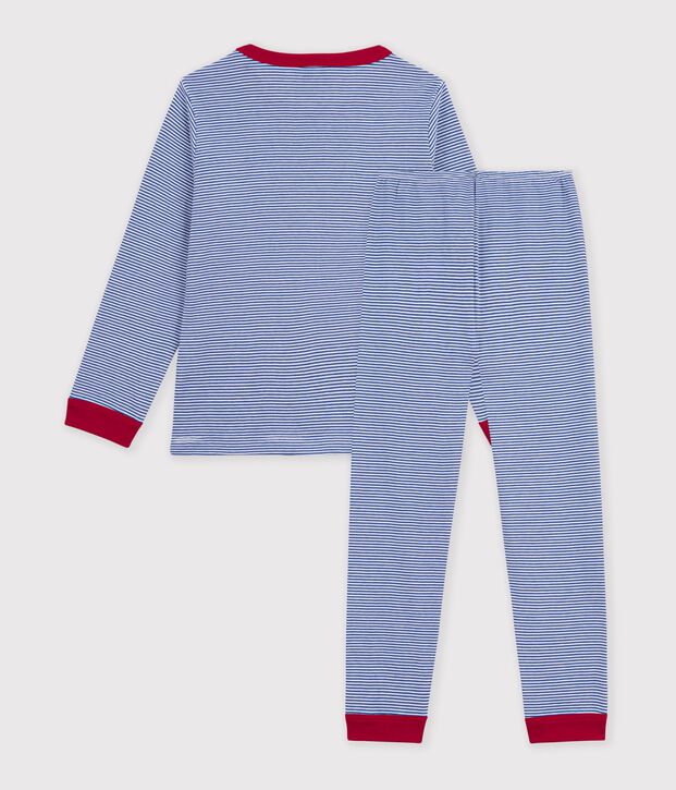 Children's stripy cotton pyjamas blue/white