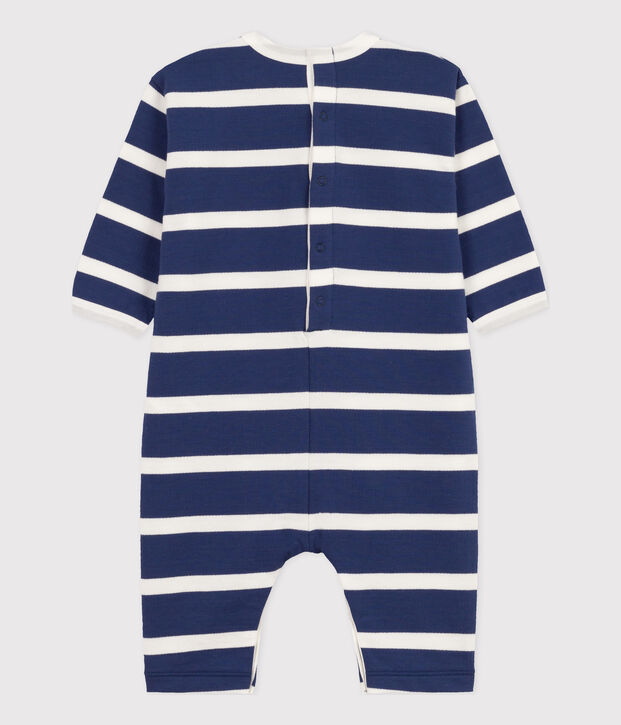 Babies' Stripy Fleece Jumpsuit blue/white