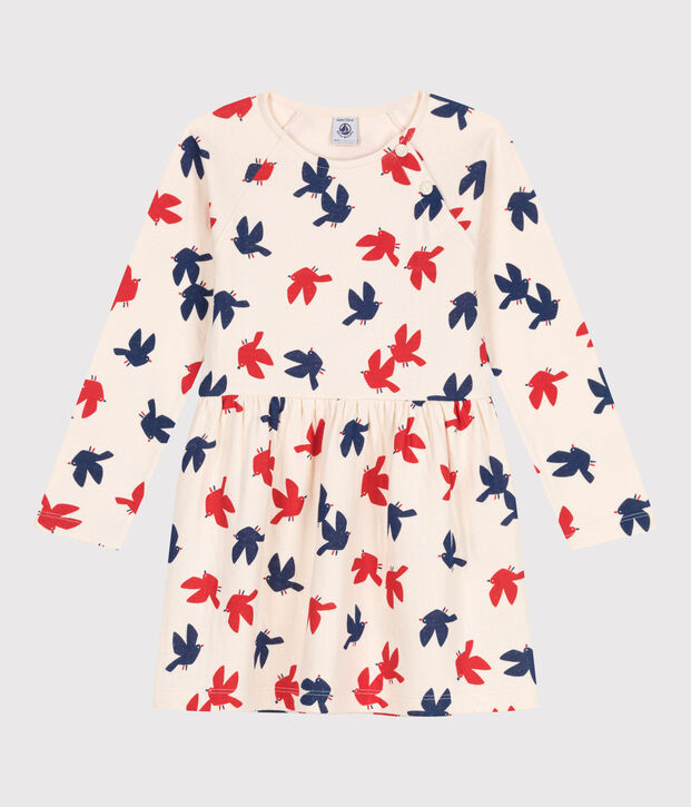 Children's long-sleeved printed cotton dress Ecru/multicolor