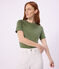 Women's short-sleeved plain cotton T-shirt OLIVINE green