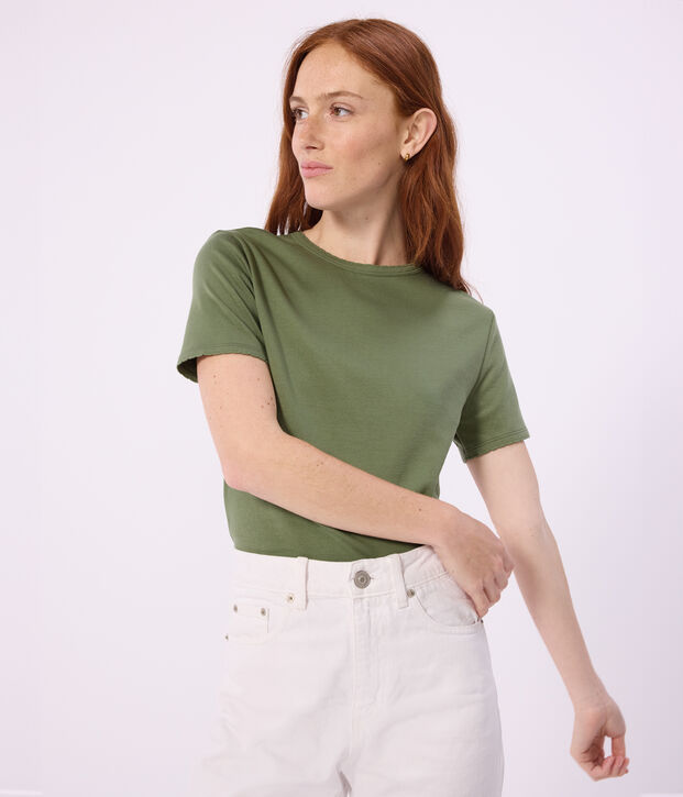 Women's short-sleeved plain cotton T-shirt green